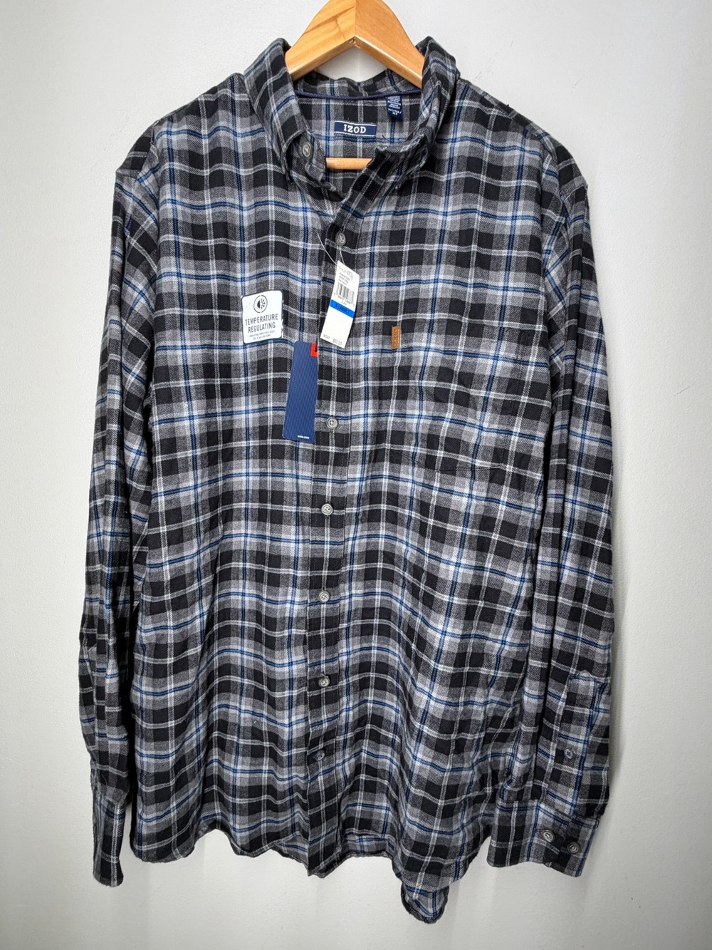 NWT IZOD Plaid Flannel Shirt XLT‎ Big & Tall Temperature Regulating Classic Fit